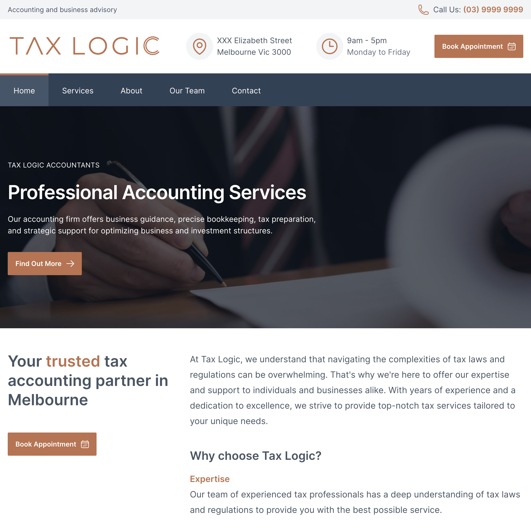 Screenshot of sample accountant website